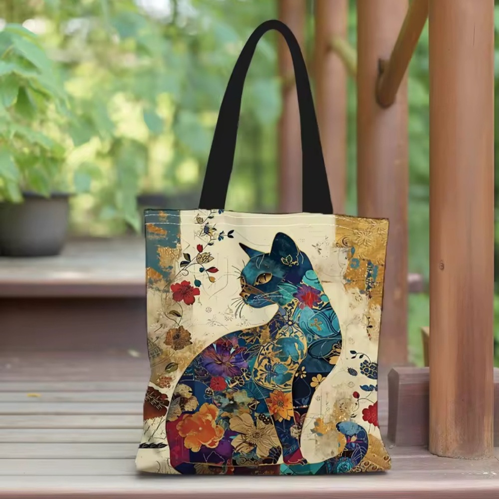 Colorful Cat Tote Linen Canvas Bag